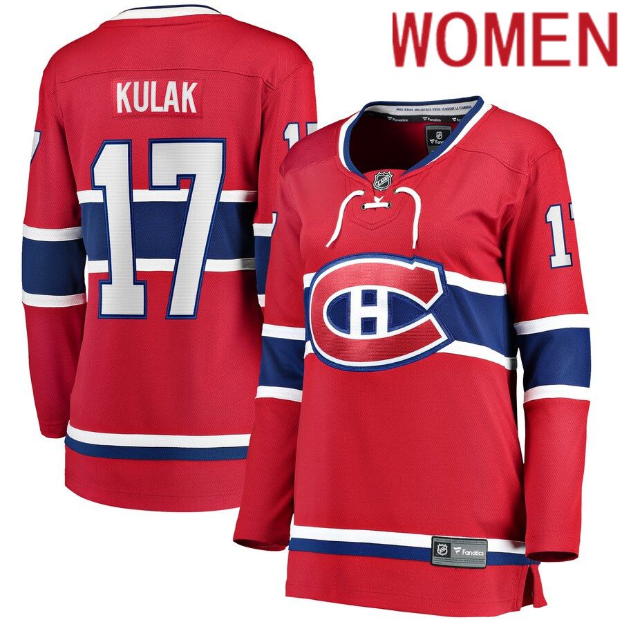 Women Montreal Canadiens 17 Brett Kulak Fanatics Branded Red Home Breakaway Player NHL Jersey